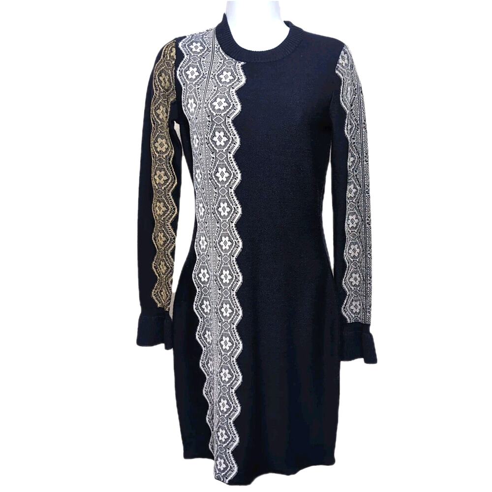 3.1 Phillip Lim Sweater Dress Womens Size XS Navy Blue Wool‎ Blend Lace Designer